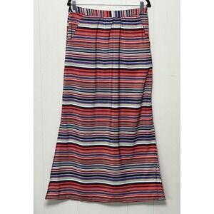 Olive & Oak Women's Multi Color Striped Maxi Skirt Side Zip with Pockets Size M